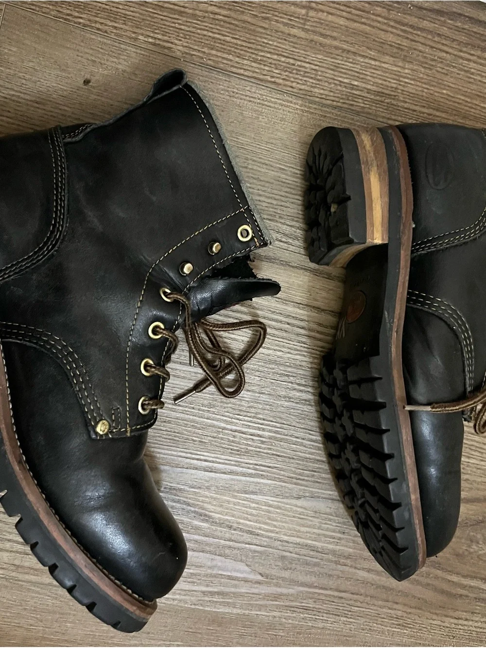 Vtg 90s Sketchers Black Leather Lace-Up Work Boots 10